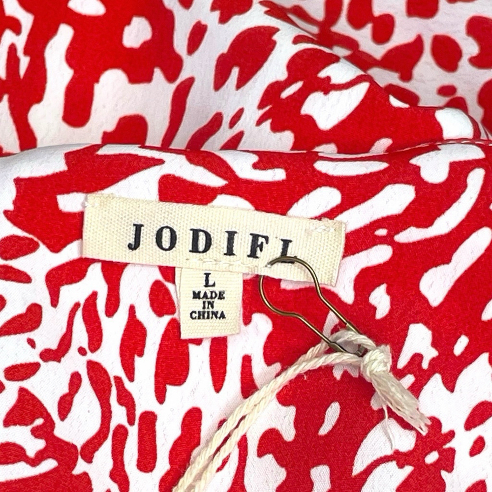 Jodifl Womens Large Animal Print Dress V Neck Pockets Lined Red White NWT - Picture 9 of 14